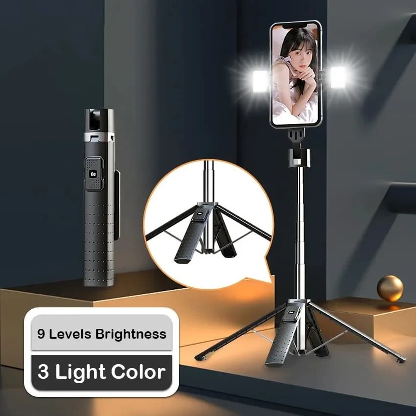 P04D-2 Bluetooth Selfie Stick treppiede staffa per telefono Tetrapod rinforzato Bluetooth Selfie doppia luce di riempimento per Xiaomi Huawei IOS