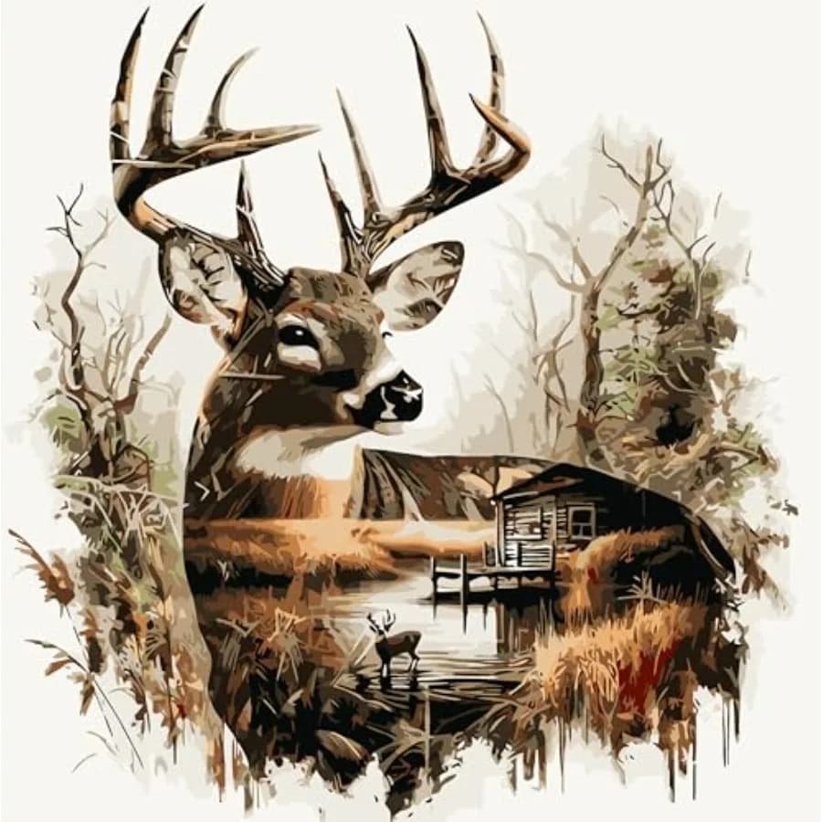 Paint by Numbers Kit for Adults Beginner, Deer Easy Paint by Number Kits Canvas Without Framed, DIY Acrylic Oil Painting Adults