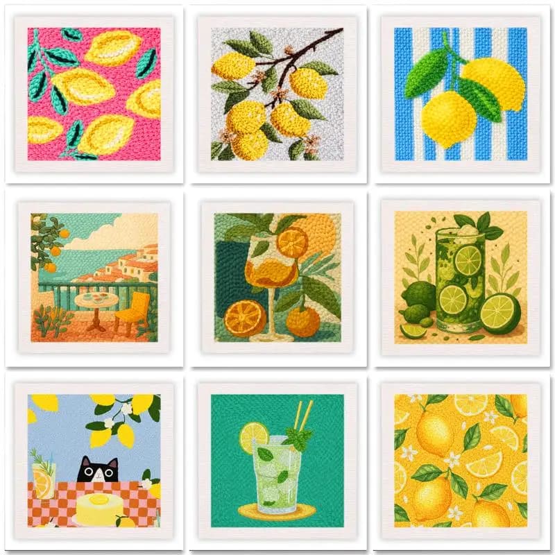 Lemon Pattern Punch Needle Embroidery Starter Kits With Frame For Beginner 25x25cm Handicrafts Poking Embroidery Yarn Painting