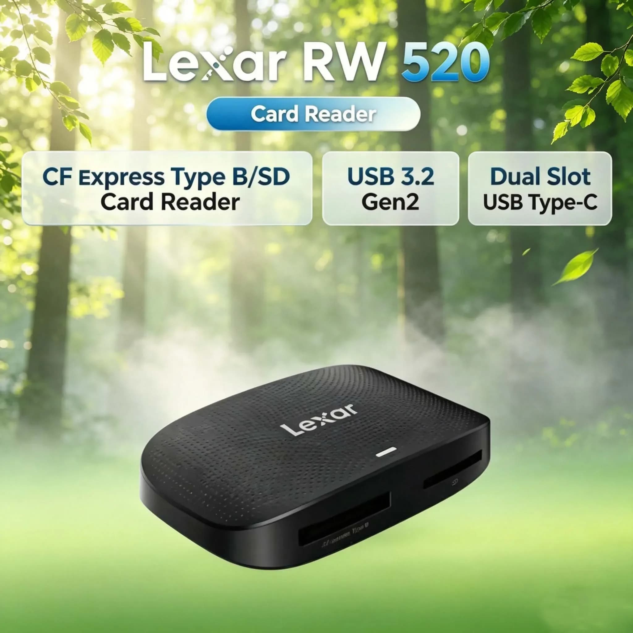 Lexar Reader USB 3.2 Gen 2 High Speed 8K HD Video Memory Card Reader USB Type-C Cable CFexpress Type B & SD Card Dual Card Slot
