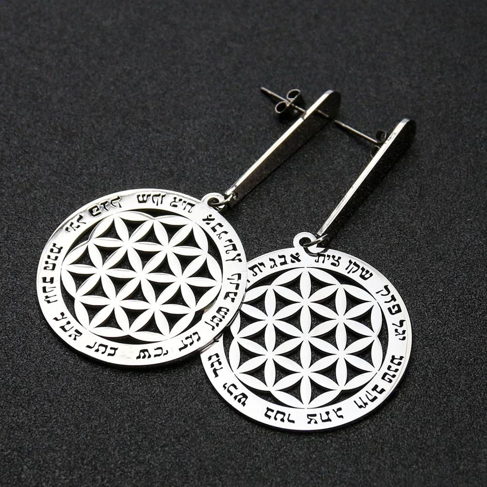 Orecchini a bottone con geometria rotonda Fiore della vita Orecchini a bottone energetico Metatron Sanskrit Orecchini pendenti Reiki per meditazione fortunata