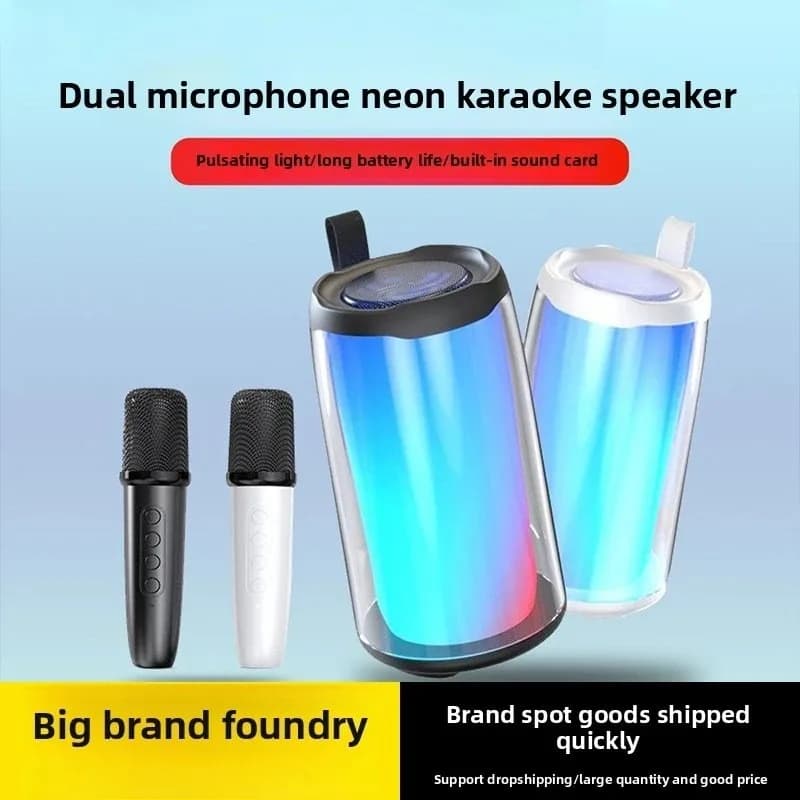 Bluetooth Speaker Dual Mic Built in Sound Card Karaoke Machine High Power Dolby Atmos Bass