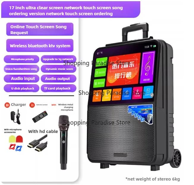Macchina per karaoke portatile da esterno H23 con altoparlante trolley alimentato a batteria con schermo HD da 16 pollici per home theater e feste