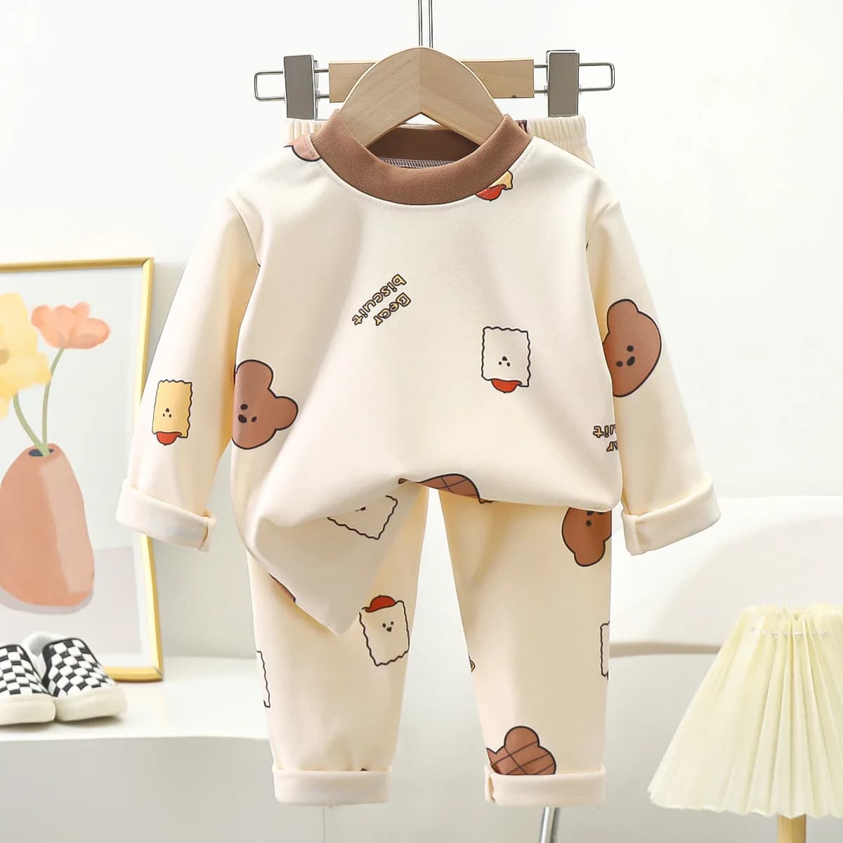 Nuovi bambini autunno caldo pigiama ragazzi ragazze simpatico cartone animato orso manica lunga t-shirt top + pantaloni pigiameria per bambini set di abbigliamento intimo