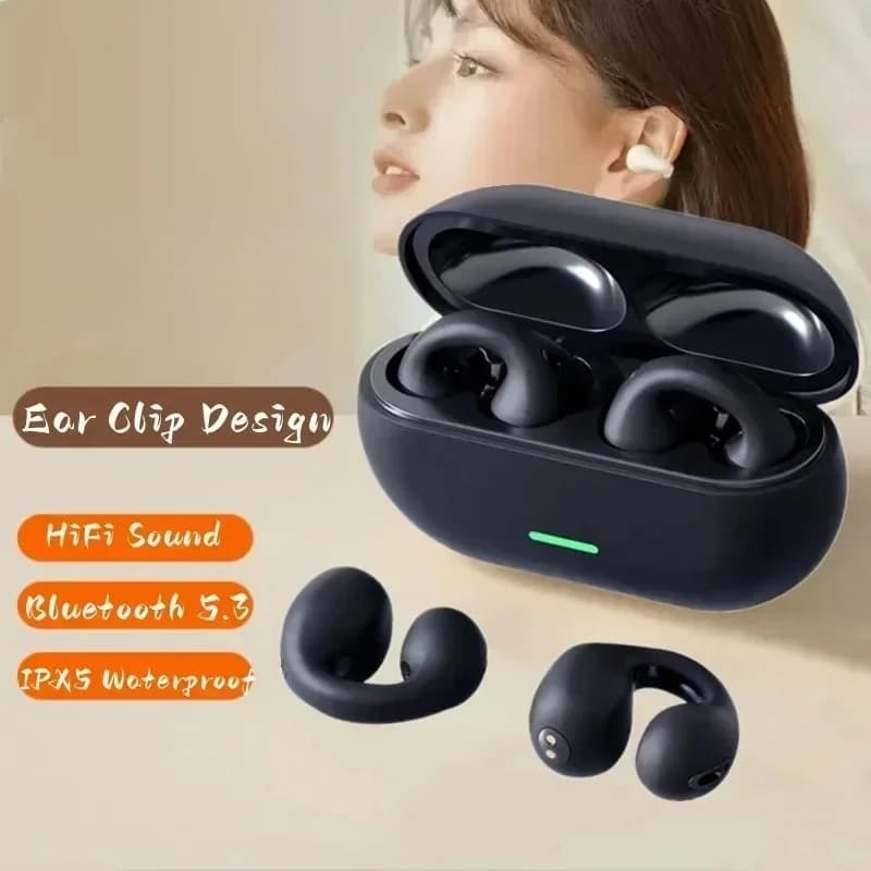 New Bluetooth 5.3 Wireless bone conduction headphone T7500 Clip for ear Music with noise cancelation HD call Sport Gaming Headset