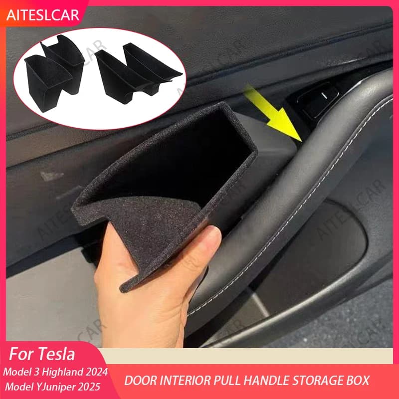 Per Tesla Model Y Juniper 2025 Modello 3+ Highland Maniglia per porta auto Scatola di immagazzinaggio Maniglia interna Vassoio contenitore organizzatore all-inclusive
