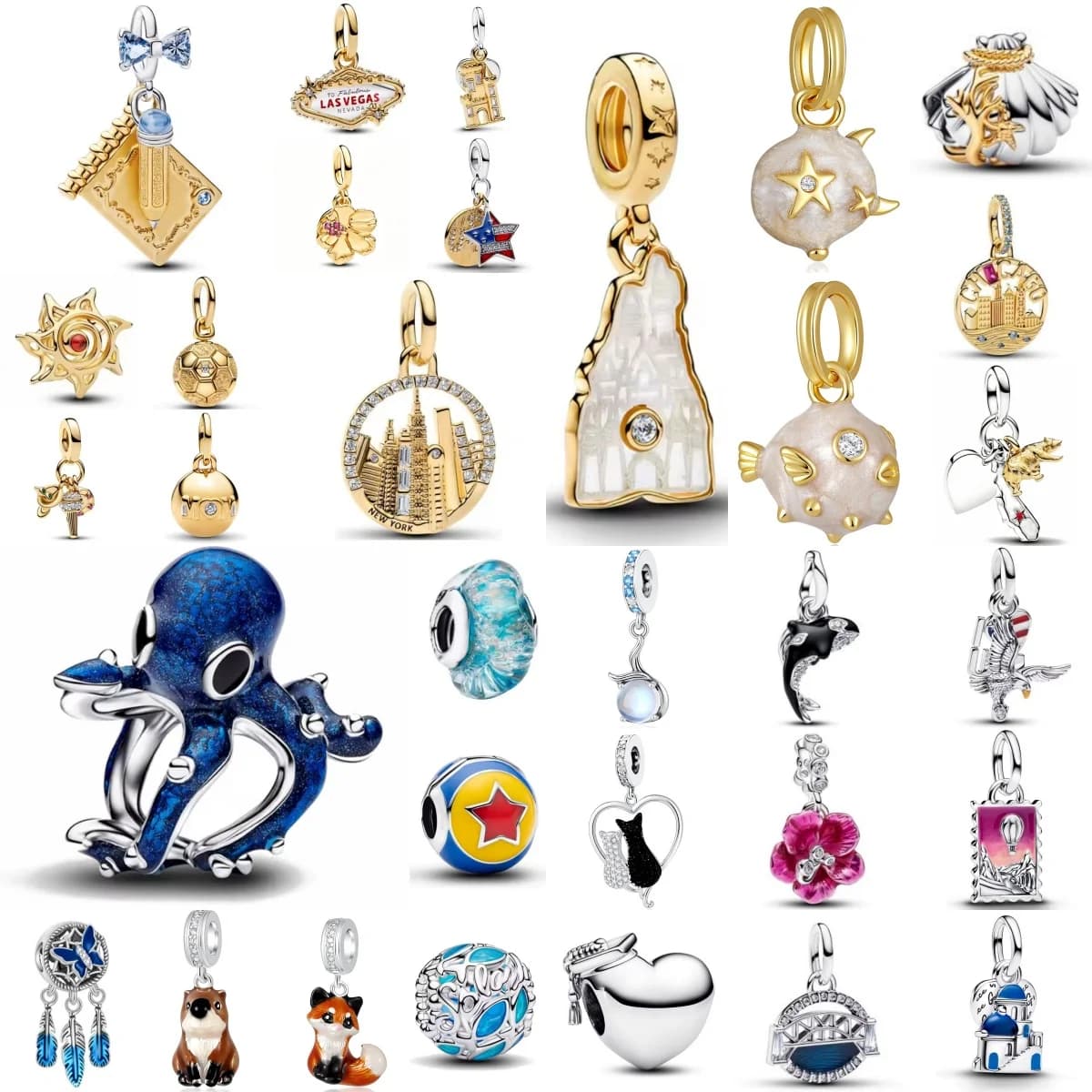 925 Silver Ocean Octopus Dolphin Pendant Castle Dreamcatcher Bead, Suitable for DIY Jewelry Accessories with Original Bracelets