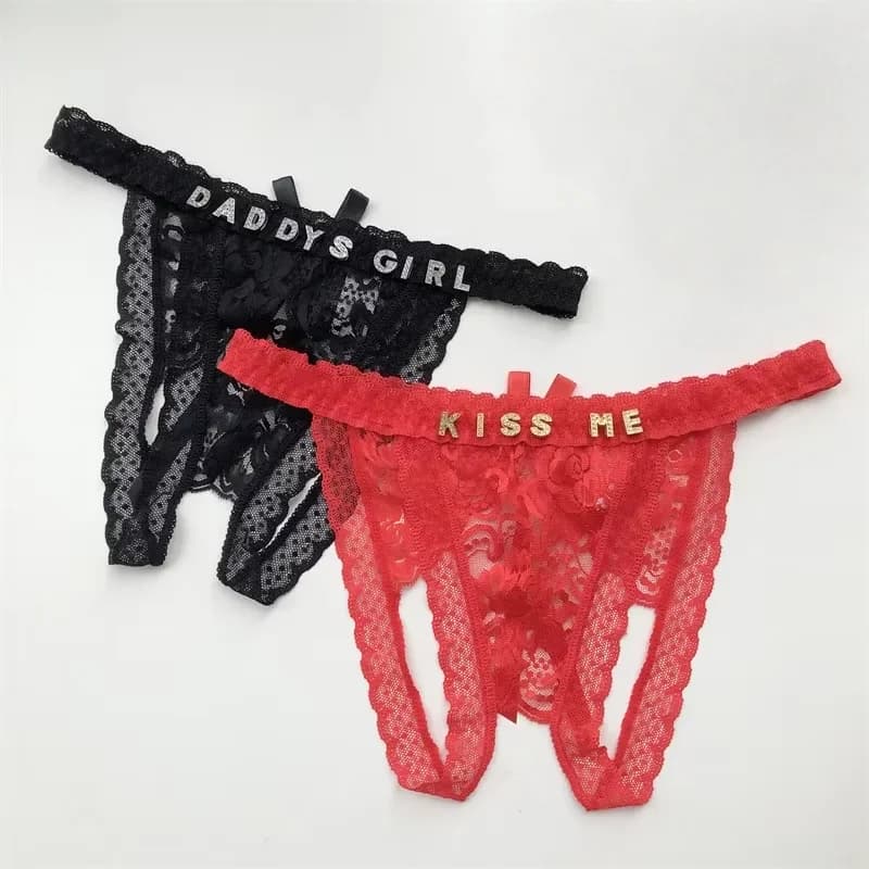 Lettere personalizzate con nome in cristallo intimo Sexy in pizzo traspirante da donna con apertura a vita bassa perizoma Bikini erotico perizoma mutandine