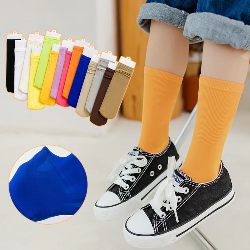 Boys Girls Summer Spring Candy Color Long Socks Kids Child Knee High Socks Thin Breathable Skin-Friendly Student Sport Stockings