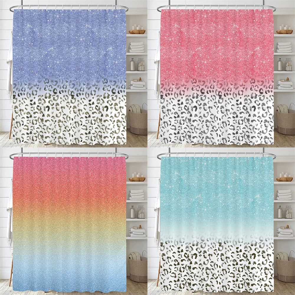 Tenda da Doccia Colorata e Lucida con Stampa Leopardata, Tende da Bagno Moderne in Poliestere, Decorazione per Vasca con Ganci