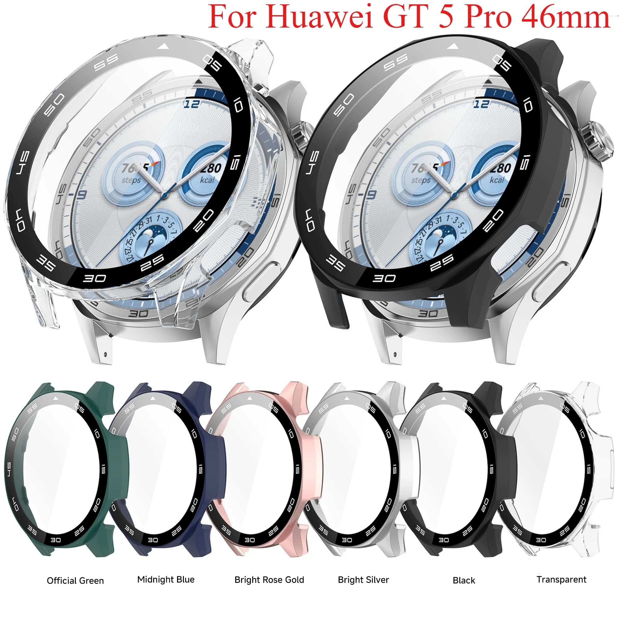 Custodia per PC + pellicola temperata per Huawei Watch GT5 Pro Custodia protettiva per schermo avvolgente antigraffio da 46 mm