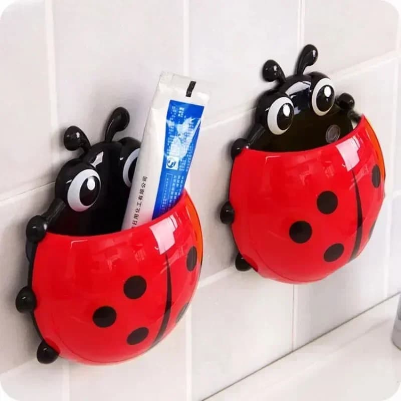 2 pezzi portaspazzolino carino a forma di coccinella ventosa portaspazzolino creativo bagno scaffale di stoccaggio senza perforazione