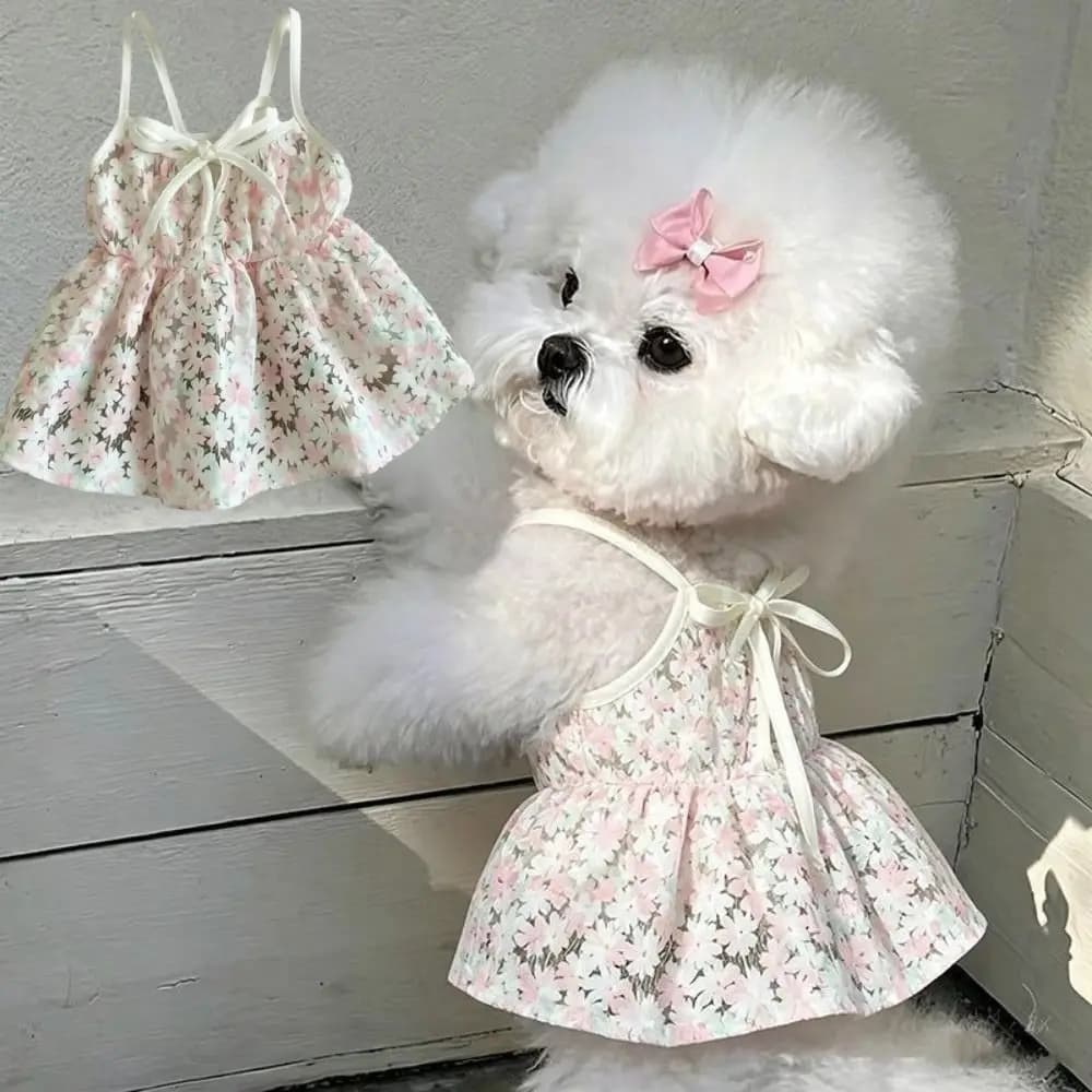 Cute Floral Print Pet Princess Dress Comfortable Breathable Lightweight Dog Dress Dog Skirt Puppies