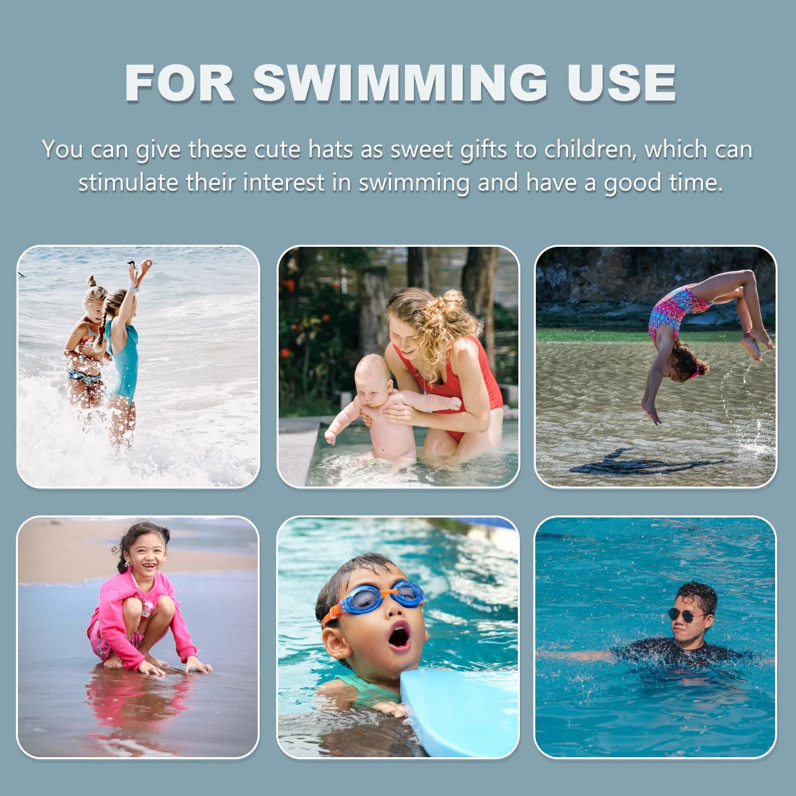 Silicone swim cap for children 1pc cute cartoon design lightweight waterproof children's bath hat extendable ear protection