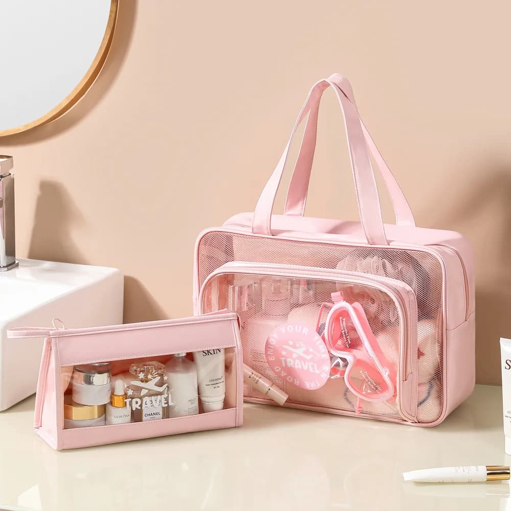 Transparent Waterproof Toiletry Makeup Bag Portable Organizer Dry-Wet Separation Swimming Gym Bag Large-Capacity Bath Wash Bag