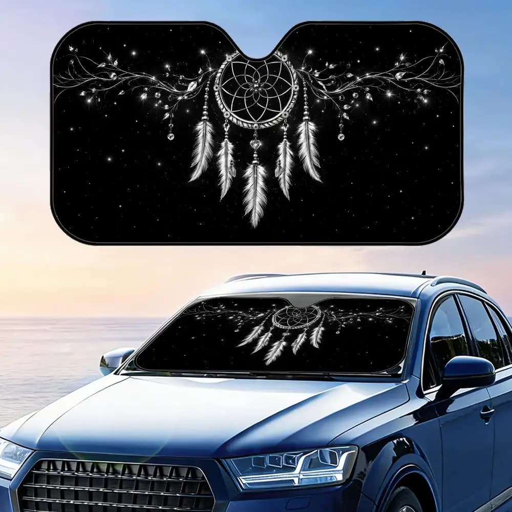 Feather Dream Catcher Sun Visor Car Front Windshield Sun Shade Foldable Reflective UV Protection Heat Insulation Cover