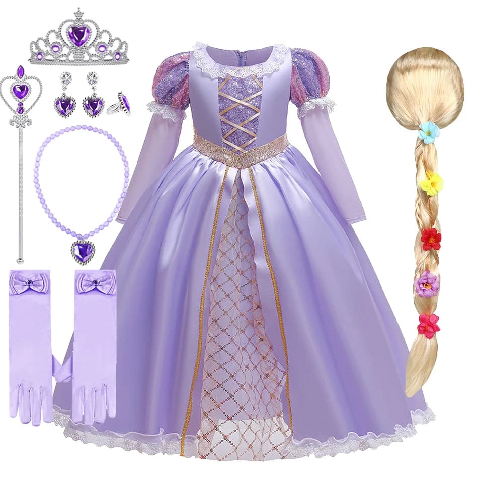 Ragazza elegante vestito bambini Rapunzel Costume bambini Halloween compleanno paillettes vestito aggrovigliato ragazza carnevale pizzo principessa abito da festa