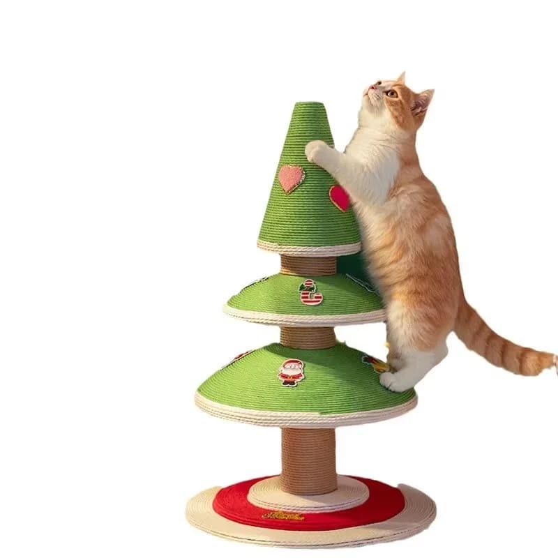 Modern Small Winter Fleece-Lined Cat Tree Scratcher Christmas Cat Rack No-Covering Sisal Wear-Resistant Wood Paper Toys