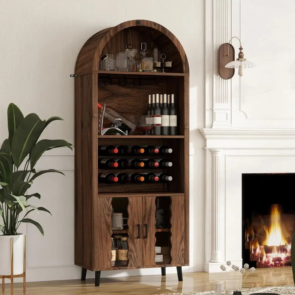 Mobile Bar ad Arco 71 con Portabottiglie e Portabicchieri per Casa, Soggiorno, Sala da Pranzo, Cucina (Marrone)