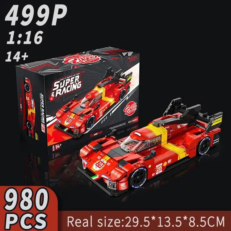 980PCS 499P Modello di Corse 1:16 Le Mans Racing Supercar Auto Building Block Set di Giocattoli Per Bambini Collezione Per Adulti Regalo