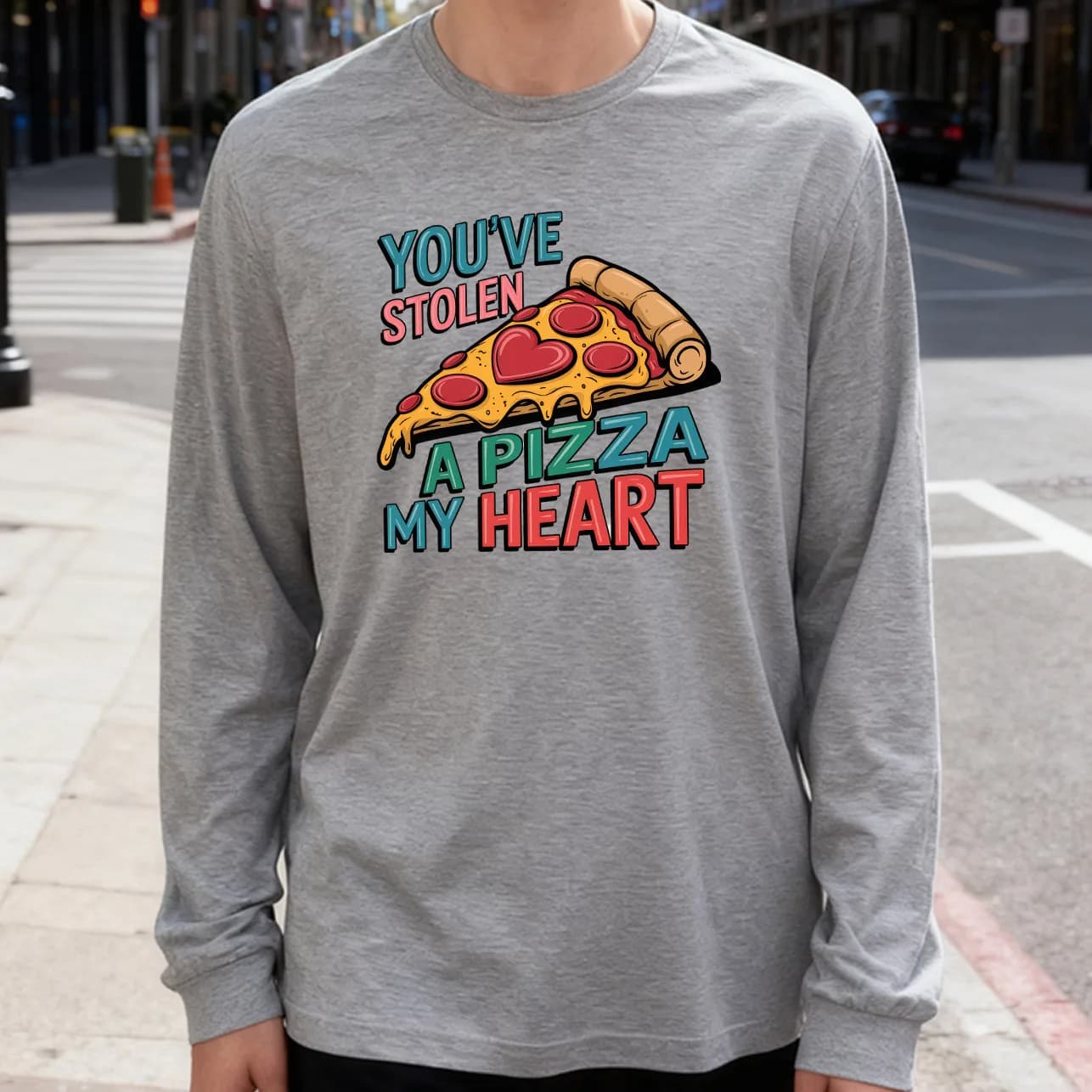 T-shirt a maniche lunghe da uomo You'Re Stolen a Pizza 180g 100% cotone girocollo stampato casual da indossare ogni giorno morbida e traspirante