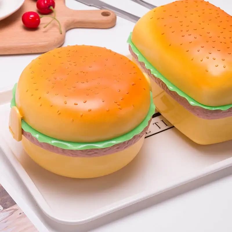 Creativa e Carina Scatola Porta Pranzo a Forma di Hamburger per Studenti, Multi-Strato, Adatta al Microonde, Contenitore per Frutta e Insalata per Bambini
