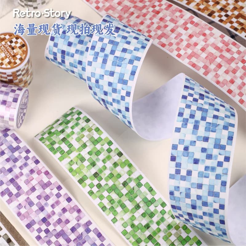 1roll/5x200cm Mosaic Grid Washi Tape, simple color block grid patterns, base material for journal layout division
