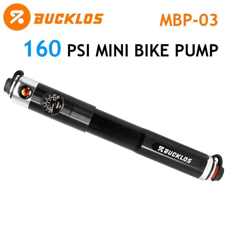 Pompa d'aria portatile BUCKLOS 160PSI con manometro per biciclette, mountain bike, fat bike, valvole Schrader e Presta, accessorio per ciclismo