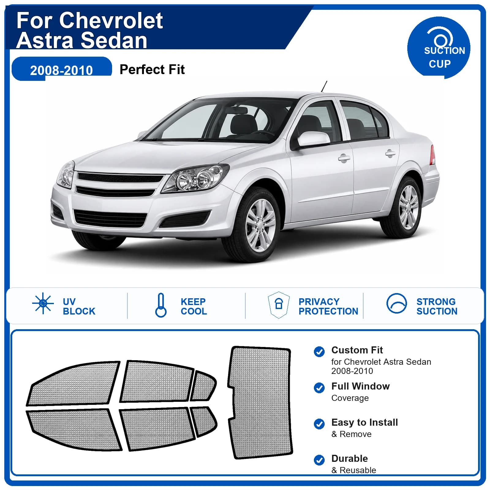 For Chevrolet Astra Sedan 2008-2010 Custom Full Set Windshield Sun Shade Aluminum Foil Heat Insulation Anti UV Foldable