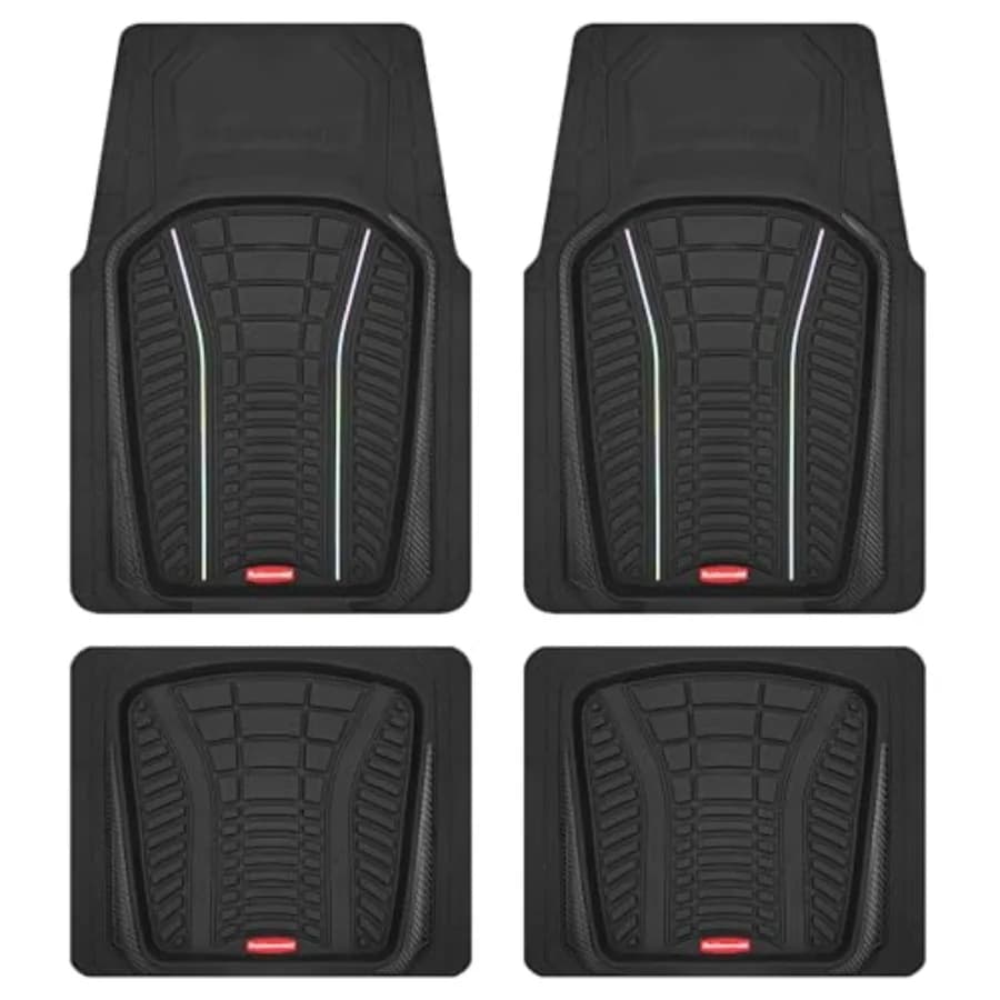 Tappetini Auto Completi Premium per Tutte le Stagioni con Inserti in Alluminio Spazzolato, Design Universale Ritagliabile, Base Antiscivolo