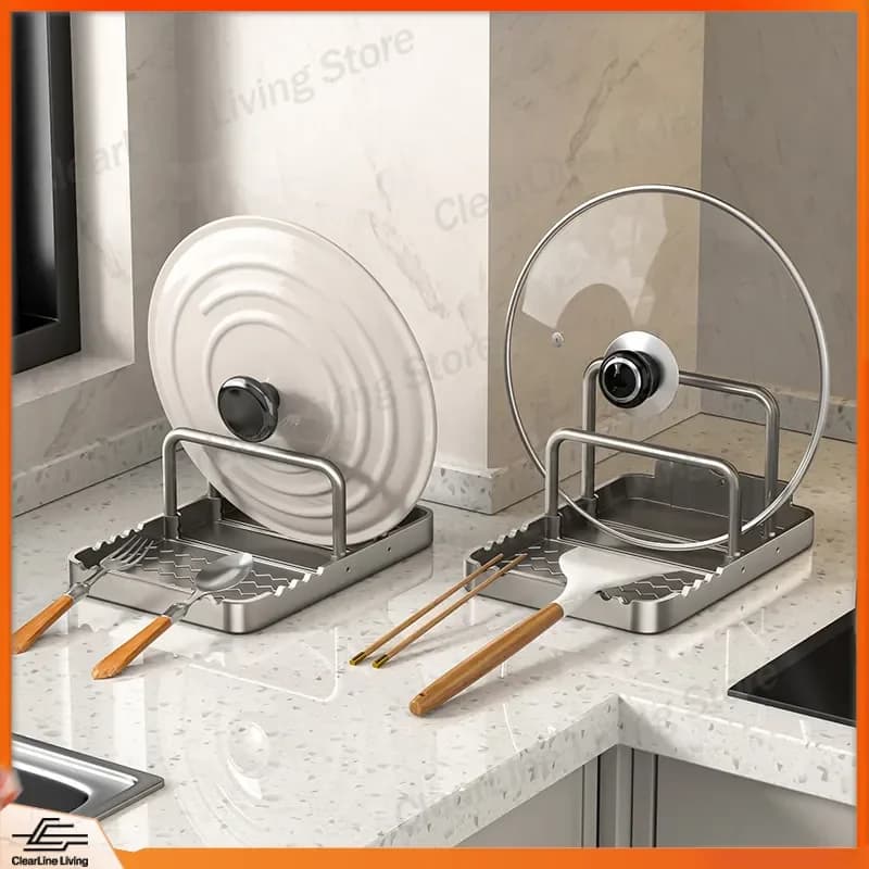 Kitchen Pot Lid Rack Cutting Board Holder Countertop Organizer Spatula Storage Shelf Chopping Board Stand for Home Cooking