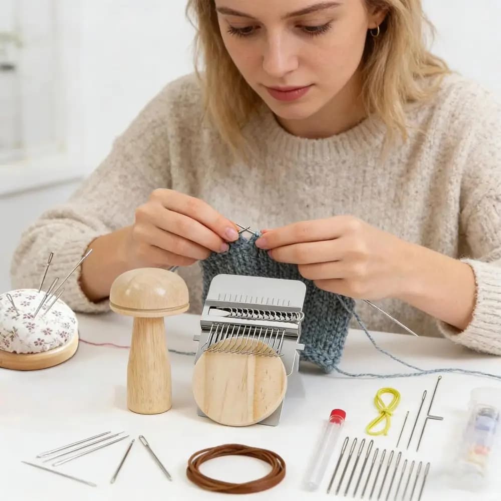 DIY Crafts Sock Darning Kit Weaving Loom Portable Knitting Patch Repairing Tool 50 Color Threads Wooden Base