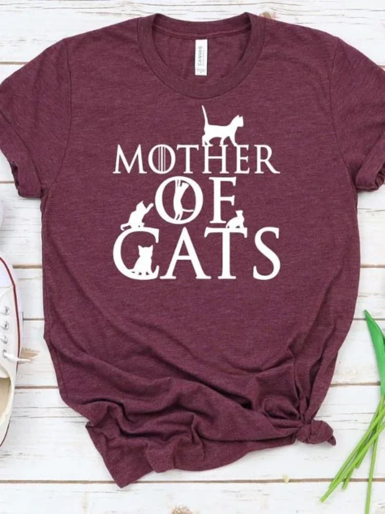 Madre di gatti Stampa T-shirt da donna Manica corta O Collo Maglietta da donna allentata T-shirt moda donna Top Vestiti Camisetas Mujer