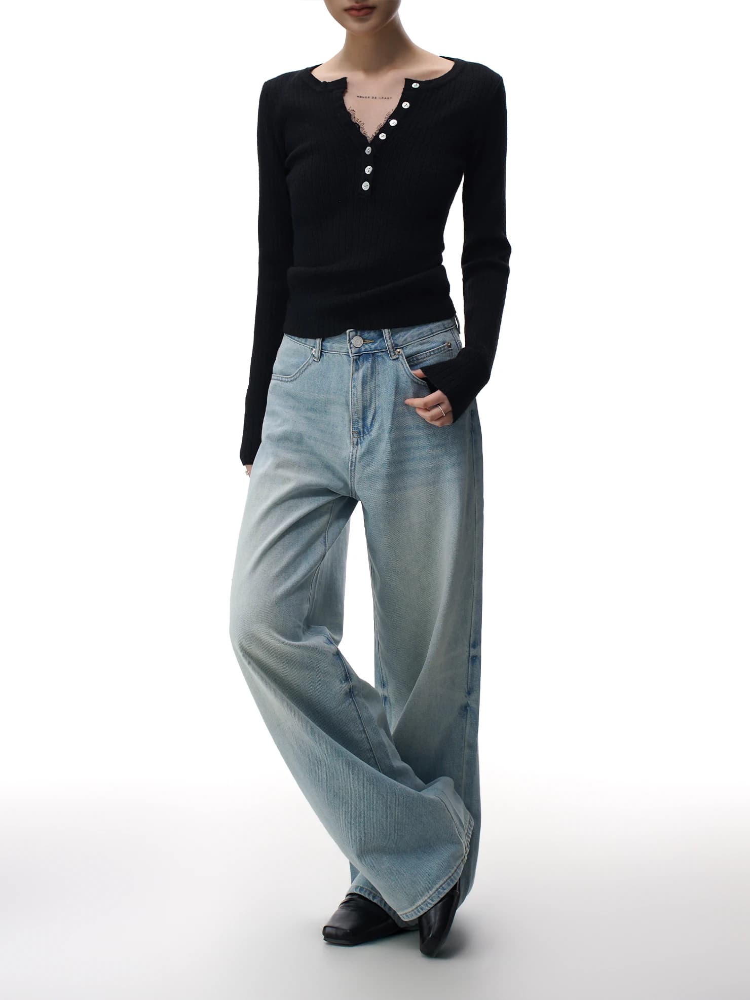 American Retro Light Blue Straight Leg Wide Leg Jeans Women Casual Versatile Slimming Floor-Length Pants Cotton Denim