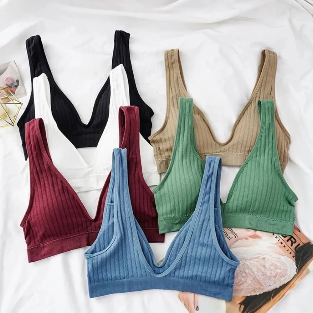 New Ribbed Deep V Neck Bra Seamless Backless Beauty Back Bra Padded Seamless Bras Women's Underwear