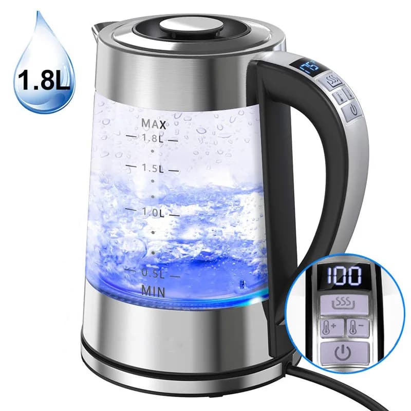Electric Glass Kettle Auto Shut Off Tea Water Boiler 1.7L Keep Warm Temperature Control US