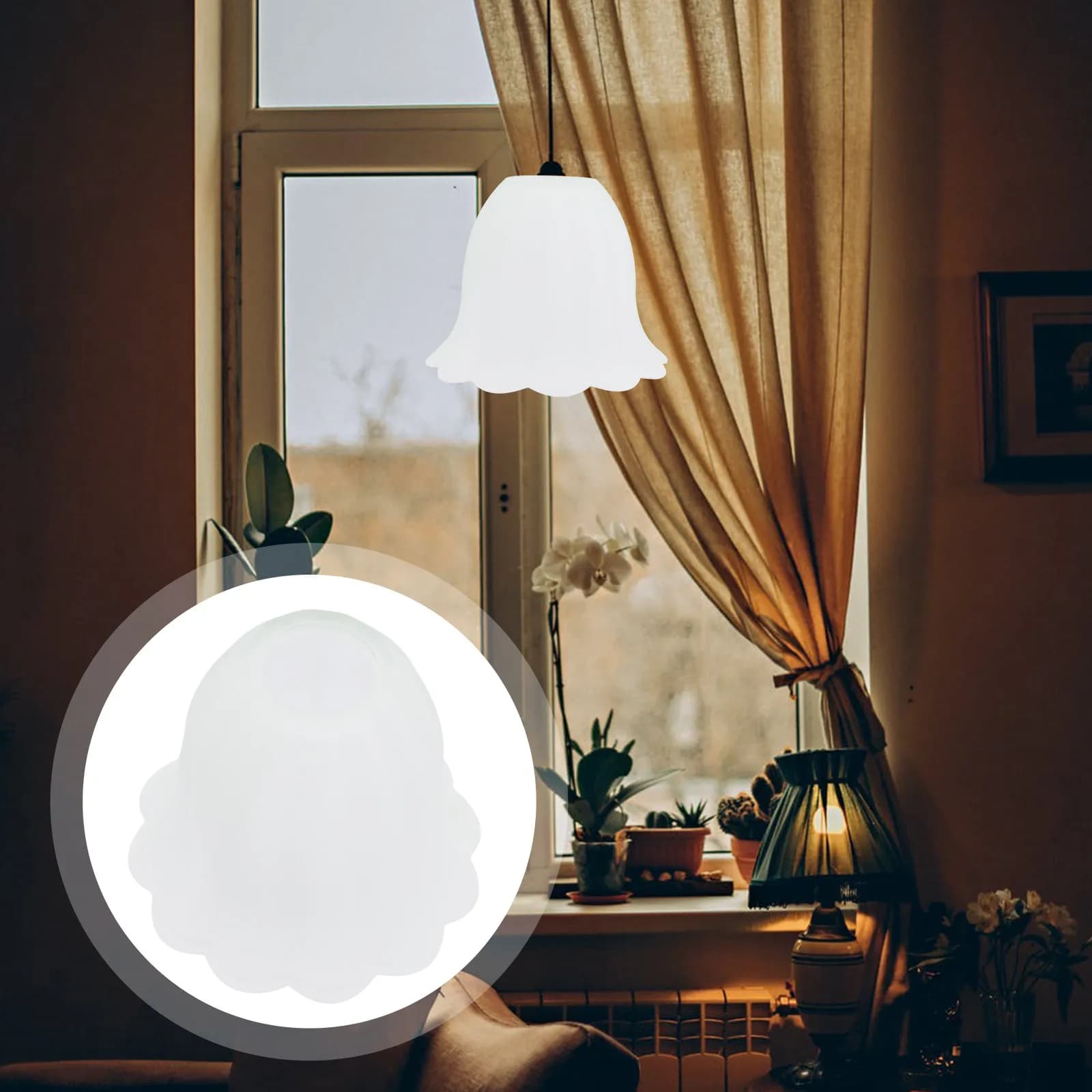 Frosted Glass Lamp Cover Flower Style Decorative Lampshade for Pendant Wall Lamp Soft Diffused Light Dust Protection Living Room
