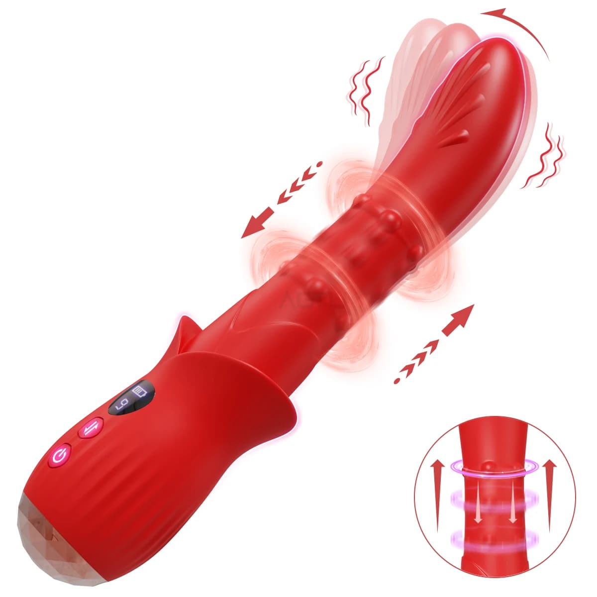 Giocattoli del sesso del vibratore di spinta di Wiggle 3 in 1 per le donne Vibratori di perline rotanti Clitoride Stimolatore più profondo della vagina Masturbazione femminile