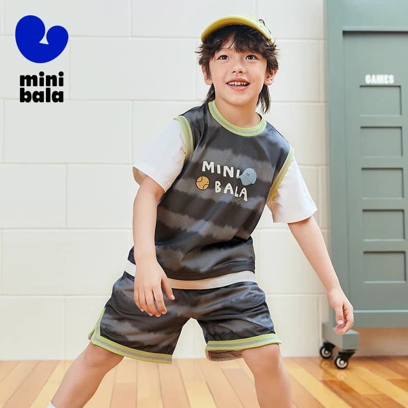 Mini Bala Boys Quick-Dry Mesh T-Shirt and Shorts Set Breathable Two-Piece Outfit Summer 2025 for Active Boys