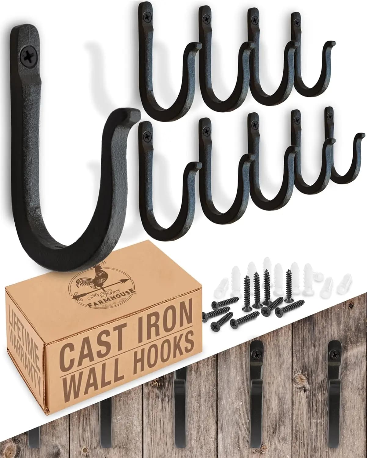 Cast Iron Railroad Spike Hooks 10 Pack Handmade Blacksmith Wall Mounted Farmhouse Decorative Hooks Powder Coated Rust Proof for