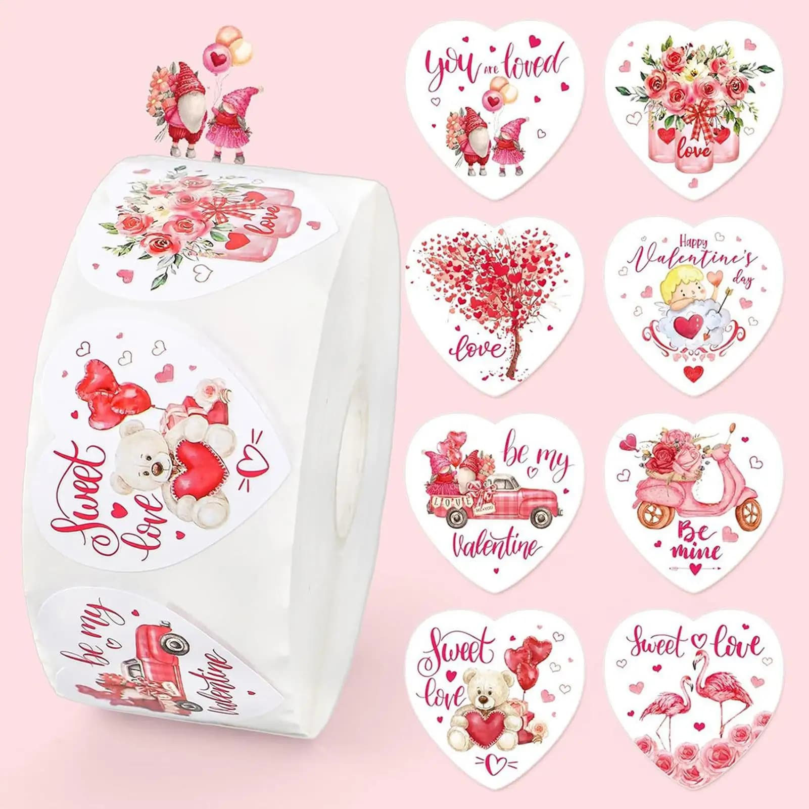 Valentines Day Stickers Heart Shape Labels Valentine's Day Paper Packaging Sticker Candy Dragee Bag Gift Box Packing Bag Wedding