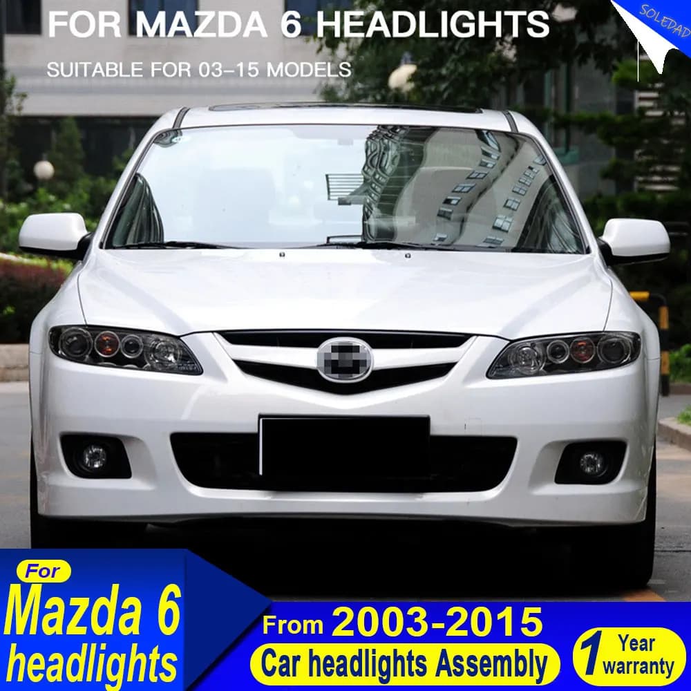 2 Pezzi Fari LED per Auto, Stile Mazda 6, 2003-2015, con DRL, Indicatori di Direzione, Abbaglianti e Anabbaglianti, Lente Proiettore