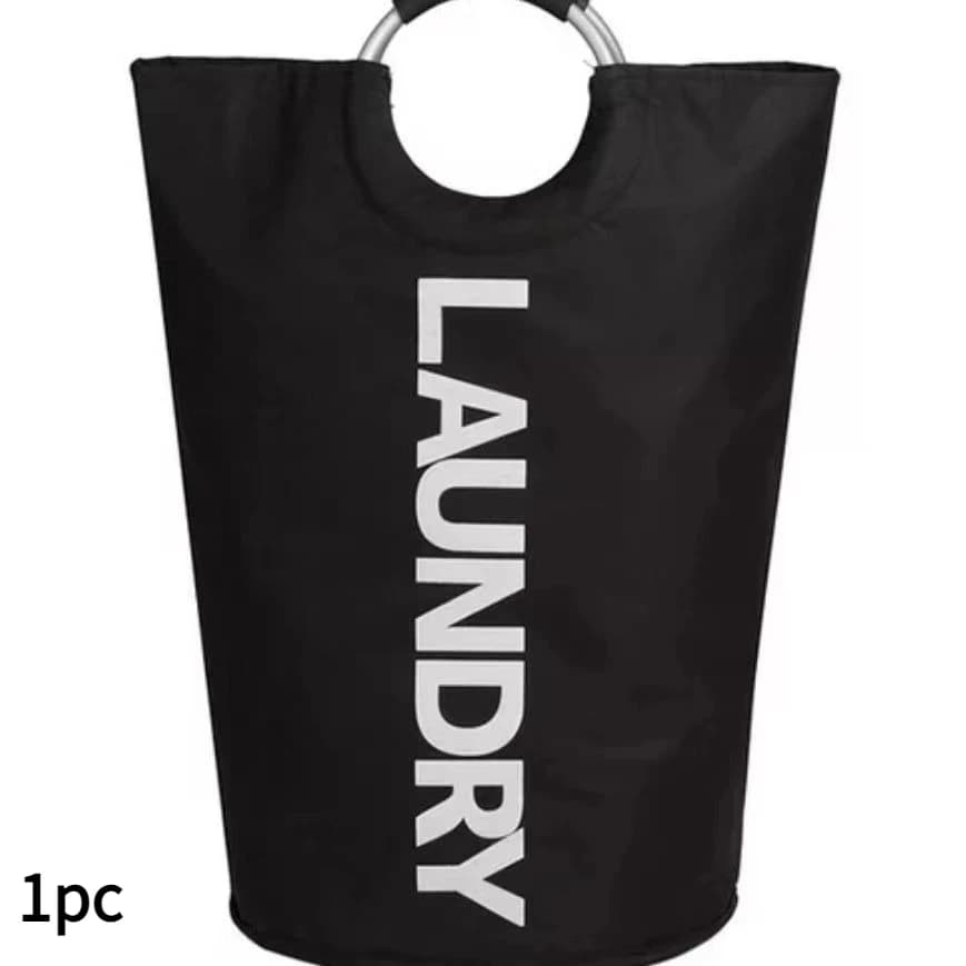 1pc Waterproof Large Capacity Cylindrical Laundry Basket Foldable Oxford Fabric Clothes Storage Bin with Aluminum Carry Ring