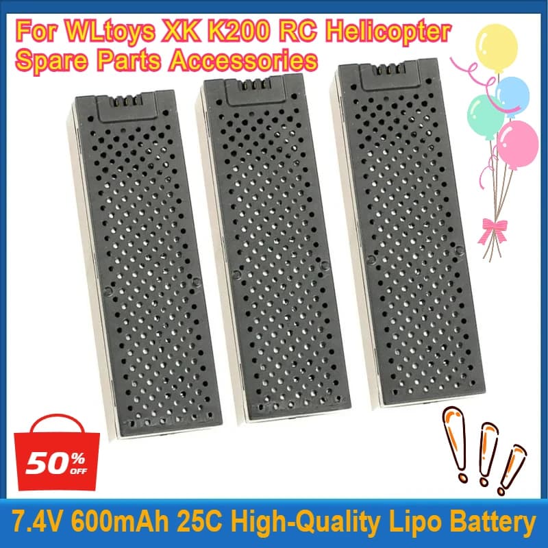 3 pezzi 7.4V 600mAh 25C batteria Lipo per WLtoys XK K200 RC elicottero pezzi di ricambio accessori batterie drone