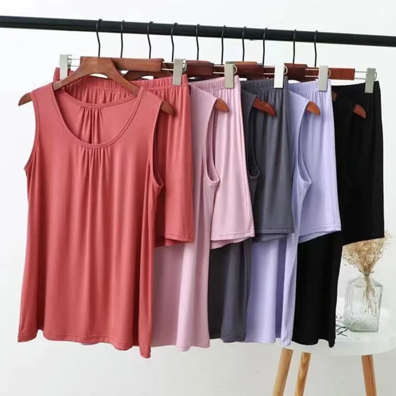 Fdfklak XL-6XL Women's Pajamas Set Sleeveless Tops + Shorts Two Piece Suit Female Modal Cotton Sleepwear Plus Size Pijamas