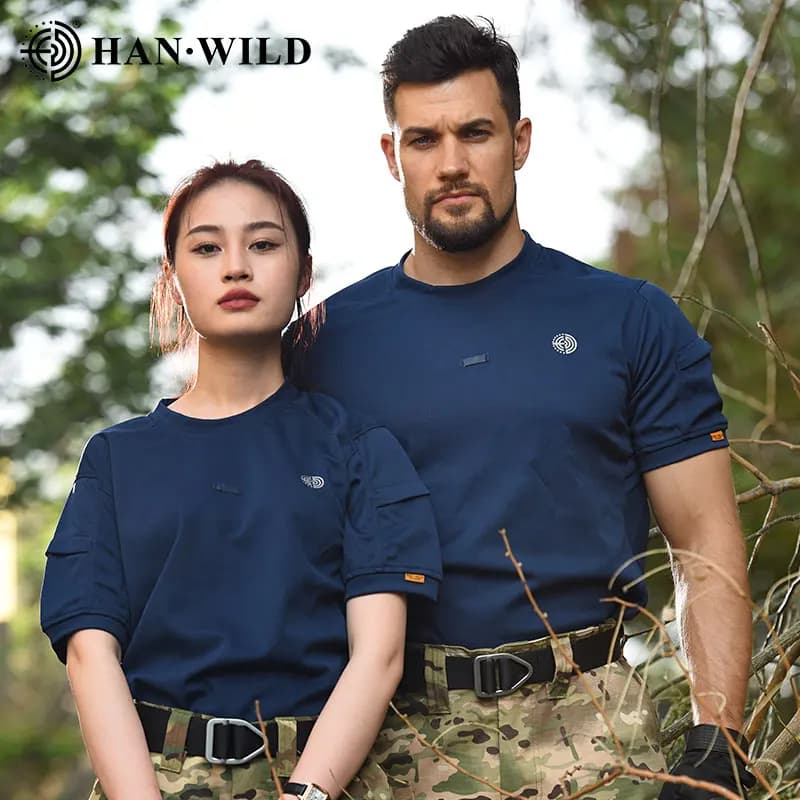 HAN WILD Camicia da esterno Quick Dry da uomo Tattica traspirante Golf Trekking Tee Shirts Sport Tennis T-shirt Allenamento da lavoro Camicie da uomo