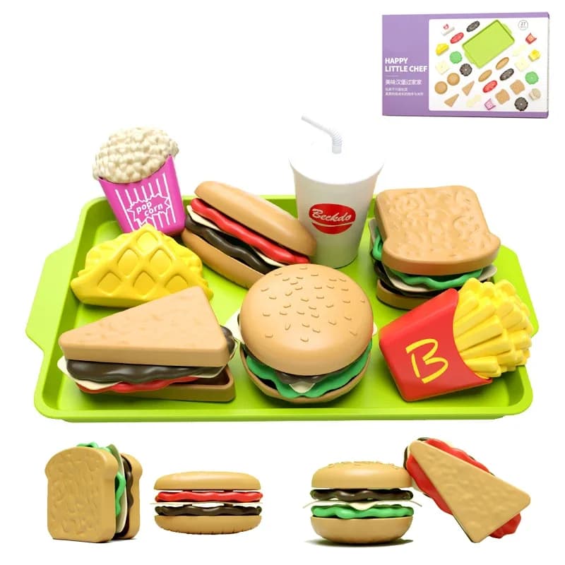 Set da gioco da cucina creativo per bambini, mini giocattoli da assemblaggio per hamburger con panini e patatine fritte, cibo educativo per giochi di cucina