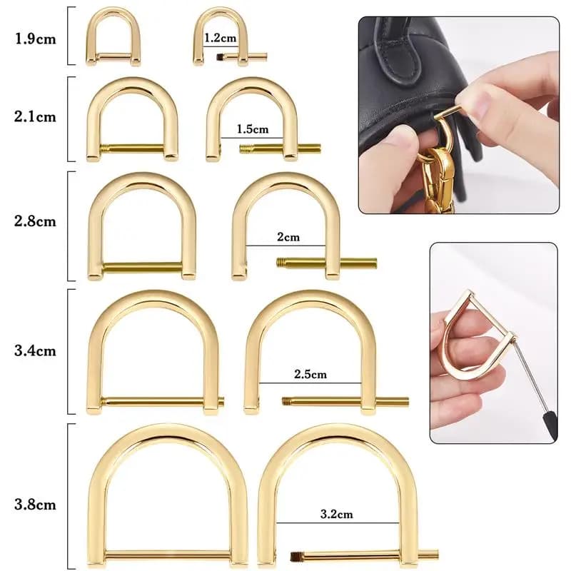 2 Pezzi Anello a D in Metallo da 0,9-3,2 cm, Fibbia Apribile Staccabile, Moschettone per Cinture in Pelle, Manici e Borse a Tracolla