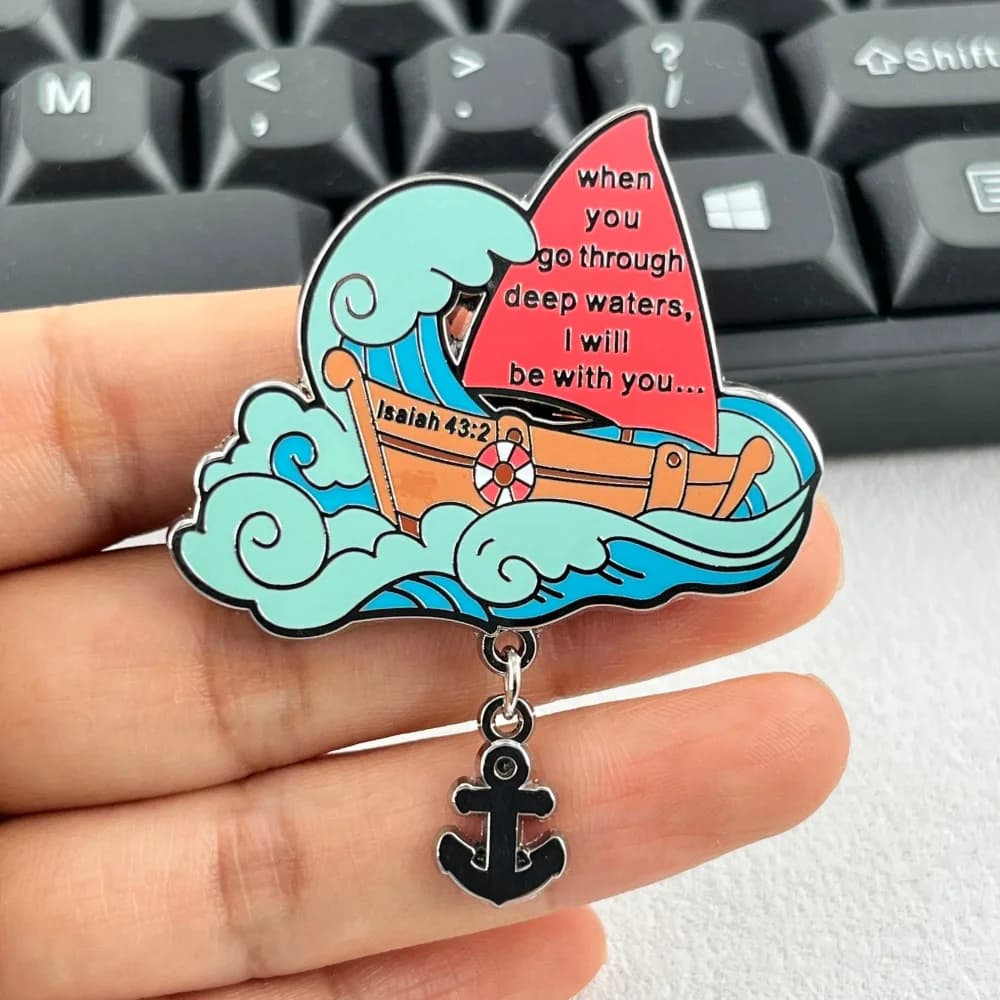 Bible Quote Metal Brooch Sailing Boat Enamel Pin Hanging Anchor Pendant Christian Religious Badge Scripture Quotes Clothes Backp