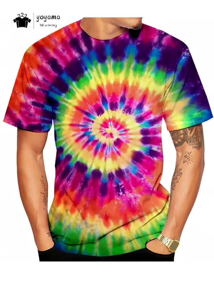Fashion Color Painting Men's T-Shirt Summer Street Men Short Sleeved Tee 3D Printing Tie Dye T-Shirt Trend Breathable Men's Tops